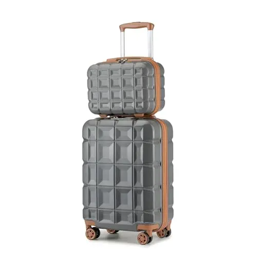 KONO 2-teiliges Gepäck-Set mit Handgepäck und Kosmetikkoffer (54cm, Grau)
