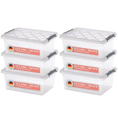 Blumtal Aufbewahrungsbox mit Deckel 12,5L, 37x28,5x15,5 cm, Kunststoff, 6er Set