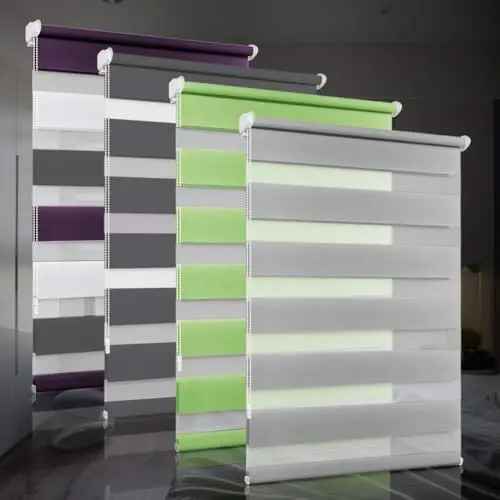 bobodeco Doppelrollo klemmfix ohne Bohren, lichtdurchlässig & verdunkelnd, Grau, 36cm Stoffbreite, 150cm Höhe, Wandmontage