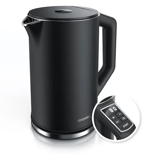 Arendo Edelstahl Wasserkocher ELEGANT 1,5L mit Temperatureinstellung 40-100°C - Doppelwand Design - Schwarz