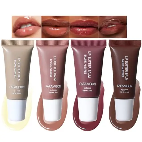 Mehrfarbiger Lipgloss und Lippenpflege-Set (4 Stück) mit feuchtigkeitsspendenden, getönten und pflegenden Inhaltsstoffen