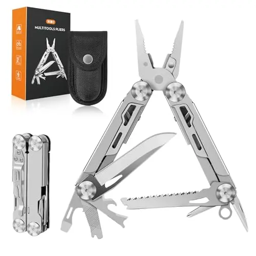 Rolgno 14-in-1 Edelstahl Multitool mit Zange und Nylontasche - Praktisches Gadget für Camping und Wandern