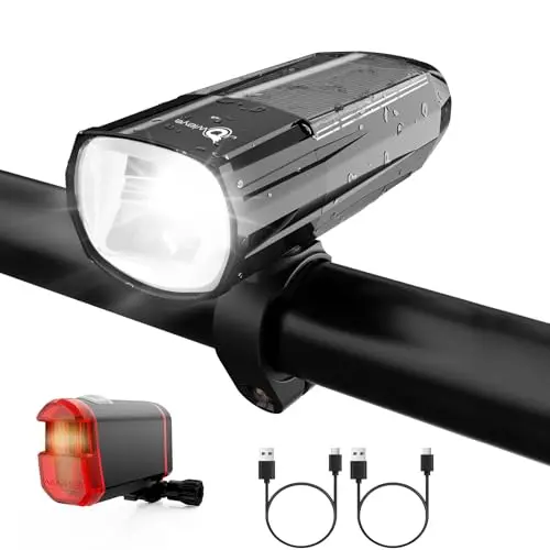 Owleye Fahrradlicht Set LED - StVZO zugelassen - Wasserdicht IPX5 - USB aufladbare Solar Fahrradbeleuchtung - Front- und Rücklicht