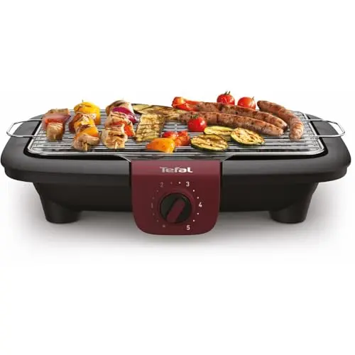 Tefal Easygrill Adjust Red Elektrogrill, 2300 Watt, Tischgrill mit großer Grillfläche, spülmaschinenfeste Teile, schwarz/burgunderrot