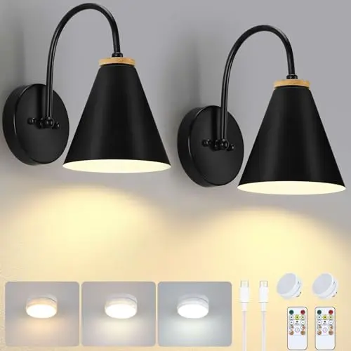 ENCOFT 2er Set Wandleuchten ohne Strom, Fernbedienung, einstellbare Farbtemperatur, Vintage Wandlampen