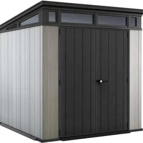 Keter Artisan 7x7 Gerätehaus – Wetterfestes Gartenhaus mit Pultdach und Doppeltüren, Ideal für Outdoor-Aufbewahrung, grau