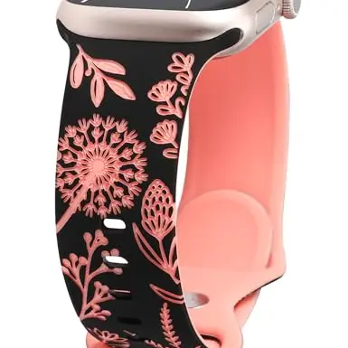 Wearlizer Blumenmuster Silikonarmband für Apple Watch 38-41mm - Schwarz/Pfirsich Rosa