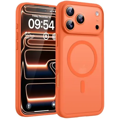 Transparente, stoßfeste MagSafe-Hülle für iPhone 17 Pro Max, 6,9 Zoll, orange, mit Kameraschutz