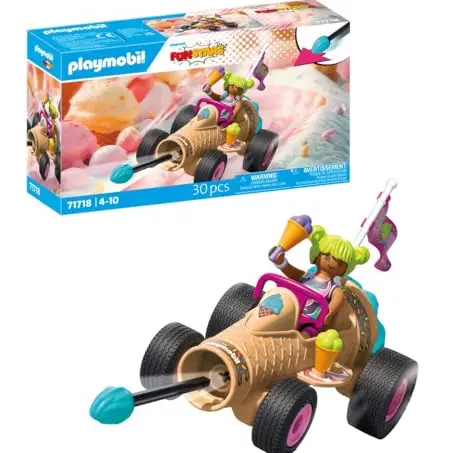 PLAYMOBIL Fun Stars Rasende Eistüte – Spielzeugauto mit Schießfunktion für Kinder ab 4 Jahre