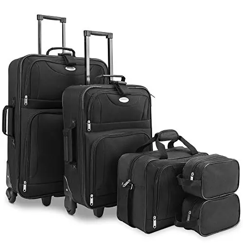 MONZANA® Trolley Kofferset mit Rollen und Kulturbeutel, schwarz