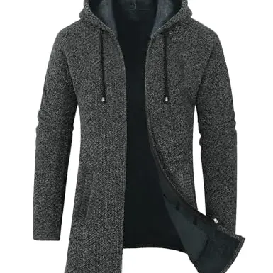 UMIPUBO Herren Strickjacke mit Kapuze - Dunkelgrau, XL