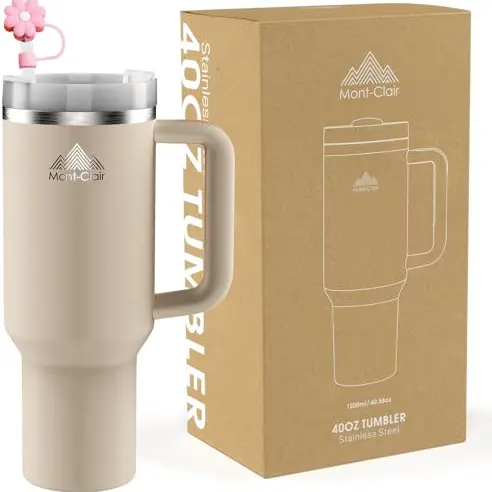 Tumbler 40oz - Trinkflasche mit Strohhalm - 1.2L Thermobecher - Kühlt 10 Stunden - BPA-frei - Rosenquarz