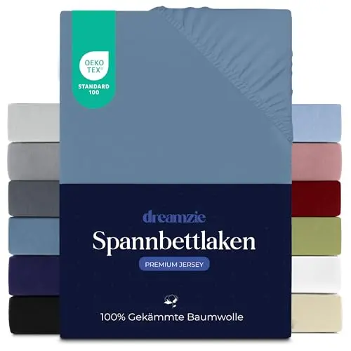 Dreamzie Spannbettlaken 90x200 cm für Matratzen bis 22 cm - Oeko-TEX zertifiziert, Blau