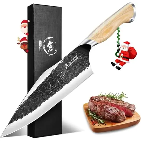 Golden Bird Kochmesser - Scharfes Hackmesser aus Kohlenstoffstahl mit Holzgriff, 20 cm Klinge für Küche und Grill