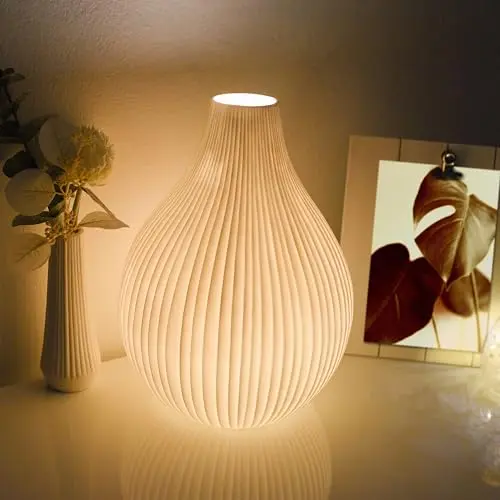 VOLIOS® Keramik Tischlampe mit LED Birne – Weiße Nachttischlampe und Deko-Lampe