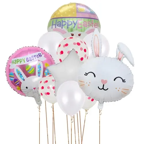DazzJoy Ostern Deko Ballon Set, 10 Stück XXL Osterhase und Tiere Ballons, Happy Easter Folienballons