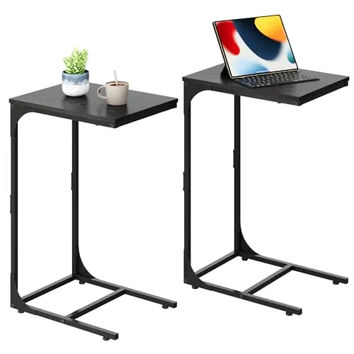 WLIVE C-Form Beistelltisch, 30 x 40 x 62 cm, Schwarz, für Wohnzimmer, Schlafzimmer und Balkon