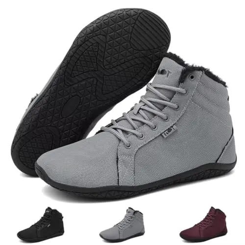 Wizshoe Winter Barfußschuhe für Herren und Damen – Warme, gefütterte Sneaker in Grau, Größe 41 EU
