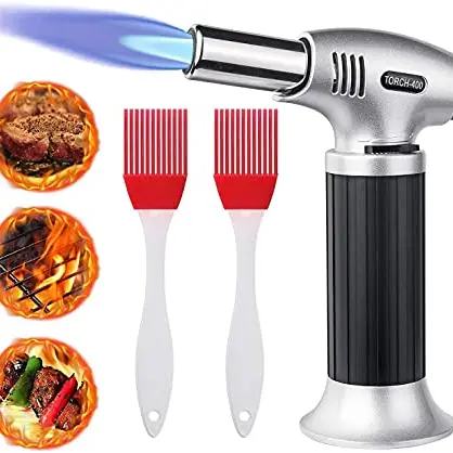 Flintronic Flambierbrenner mit 2 Silikonbürsten - Butan Gasbrenner für Creme Brulee, Grill und Camping (Butan nicht enthalten)