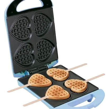 Bestron Herzwaffeleisen für Kindergeburtstage, Ostern & Weihnachten, Antihaft, Blau