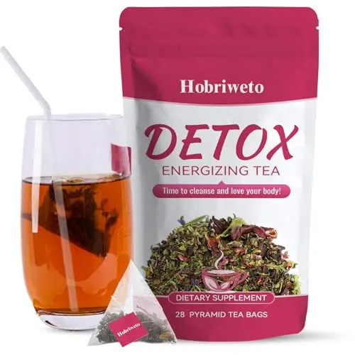 Detox Tee zum Abnehmen mit Kräutern, Grüner Tee, Pfirsich – Unterstützt Entgiftung & Wohlbefinden, vegan, 28 Teebeutel