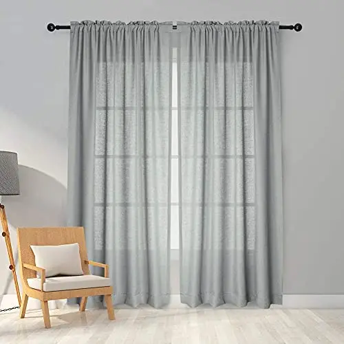 Melodieux Voile-Vorhänge, halbtransparent, Grau, 140 x 137 cm, 2 Paneele