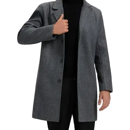 GLESTORE Herren Wintermantel Lang Trenchcoat Dunkelgrau XL