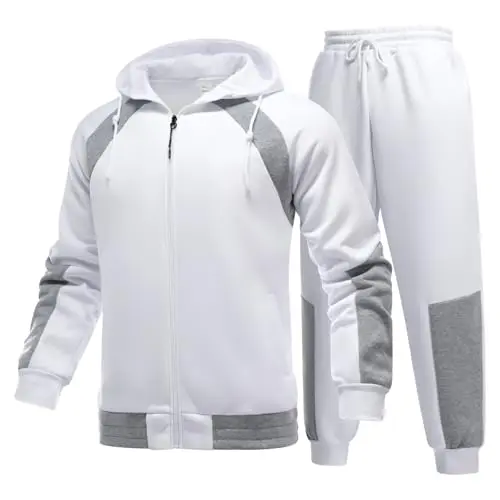 YOUTHUP Herren 2-teilig Trainingsanzug mit Kapuze, Hoodie und Jogginghose, weiß, XL