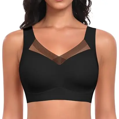 Komfortabler nahtloser Bügelloser BH Bustier T-Shirt Bralette gepolstert (Schwarz, Größe L)