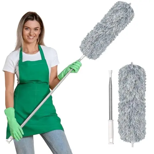 Vicloon Teleskop Staubwedel, waschbar, extralang bis 242 cm, für Decken und Ecken (Hellgrau)