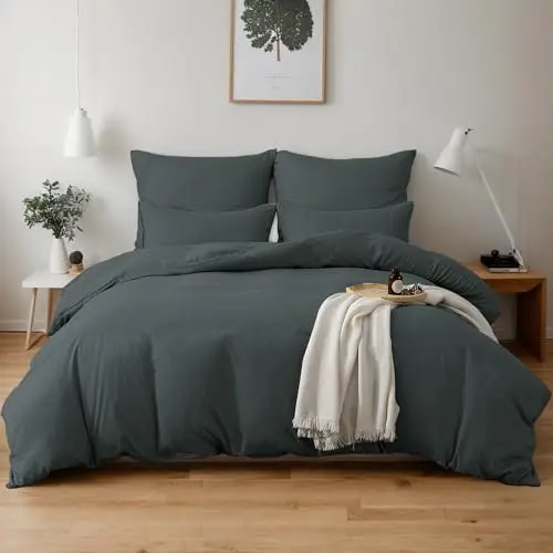 TOCOMOA Bettwäsche 135x200 2-teilig Dunkelgrau, Mikrofaser, ÖKO-TEX Zertifiziert, Weich und Bügelfrei