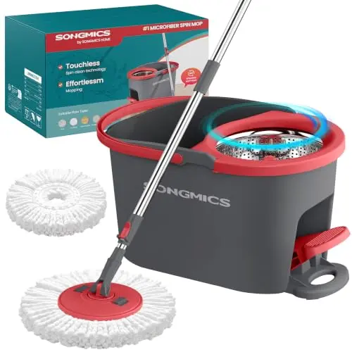 SONGMICS Wischmopp-Set mit Eimer und Schleuder, 1 Mikrofaserbezug