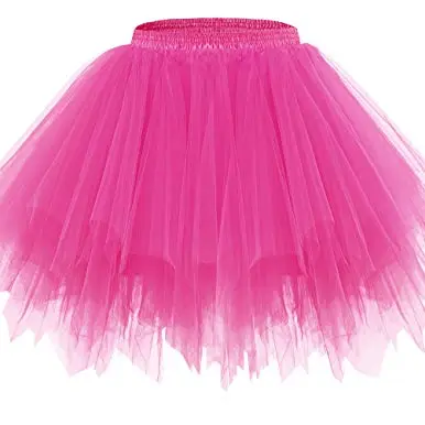 Bridesmay Damen Tüllrock - Kurz Ballett Tutu 50er Rockabilly Mini Rock in Rosa/Fuchsia