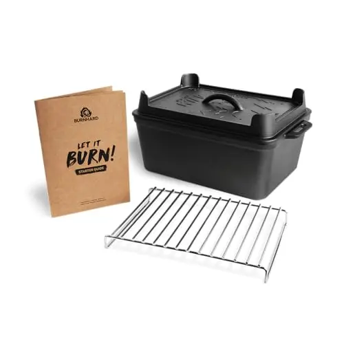BURNHARD Gusseisen Kastenform mit Pfannendeckel 6,5 L - große Auflaufform ideal zum Brotbacken, Braten und Kochen