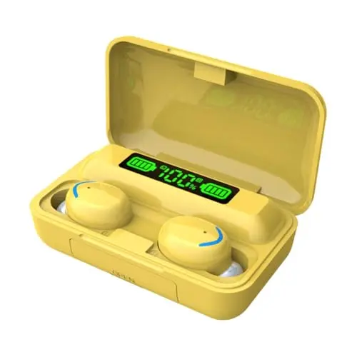 Kabellose Mini-Ohrhörer mit Mikrofon und LED-Anzeige, wasserdicht, ideal zum Radfahren, Gelb
