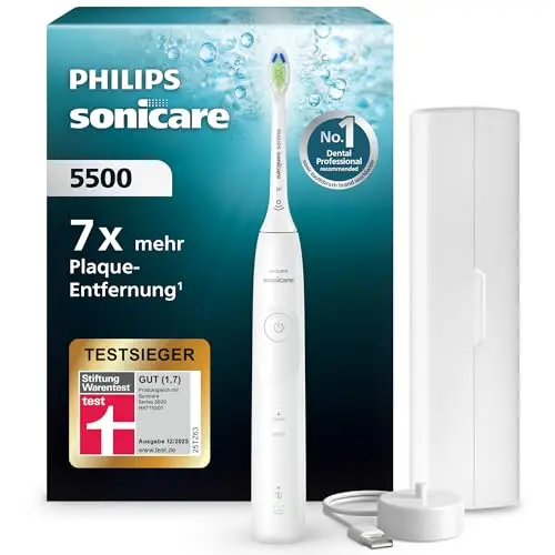 Philips Sonicare 5500 elektrische Zahnbürste, 2 Putzmodi, Andruckkontrolle, EasyStart, SmarTimer, Weiß, Modell HX7110/02
