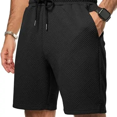 JMIERR Herren Sommer Kurze Hosen mit 3 Taschen, elastischer Taille, locker geschnitten, schwarz, Größe XL