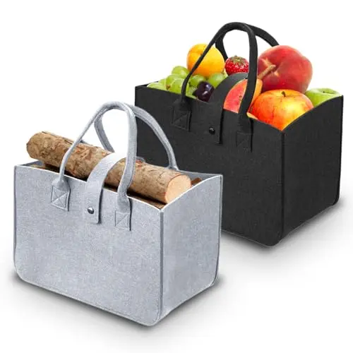 APKOL 2er Set Faltbare Filztaschen, Robuste Einkaufstaschen in Schwarz und Grau, 30x20x17 cm