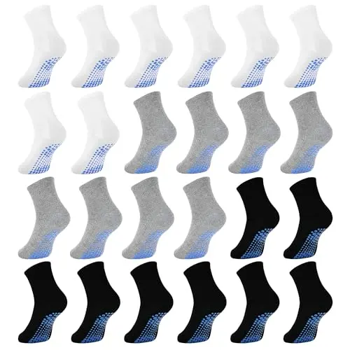 DECOVICI Kinder Stoppersocken – Rutschfest für Jungen und Mädchen, 24 Paar in schwarz, hellgrau und weiß, für 1-7 Jahre