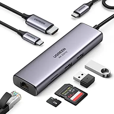 UGREEN 7-in-1 USB C Hub mit 4K HDMI, Ethernet, PD 100W, SD/TF, 2 USB 3.0 - Kompatibel mit iPhone 17/16, MacBook, iPad Pro, Surface Pro