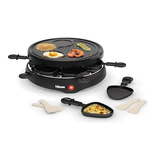 Tristar Raclette für 6 Personen mit 6 Pfännchen und Grillbereich, 29 cm, 800 W, schwarz