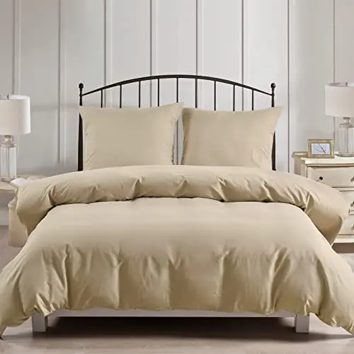 PHF 3tlg Bettwäsche 200x200 cm mit 2 Kissenbezügen 80x80 cm, weiche und bügelfreie Mikrofaser, Khaki