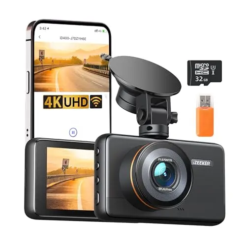 iZEEKER 4K Dashcam für Auto mit WiFi, Nachtsicht, 170° Weitwinkel, Loop-Aufnahme, 24/7 Parküberwachung, G-Sensor