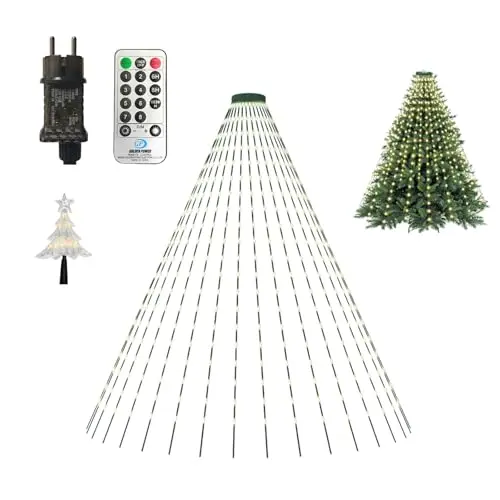 DANGZW Weihnachtsbaum Lichterkette, 350 LEDs, 2m, Wasserfeste Weihnachtsbeleuchtung für 1,5-2,4m Bäume, 8 Modi - Warmweiß