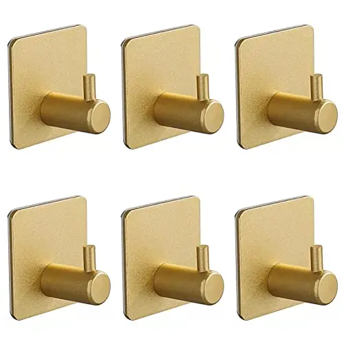 XUANHEY Selbstklebende Goldene Haken - 6 Stück für Bad und Schlafzimmer, Ohne Bohren, Rostfrei