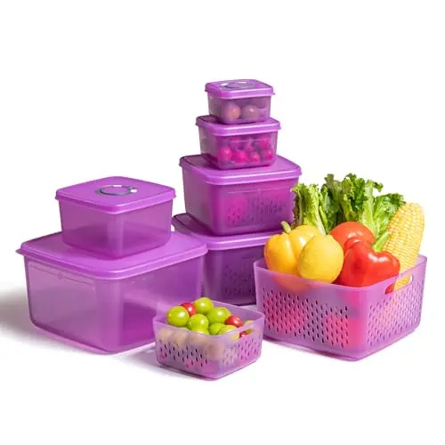 ANJUKE Frischhaltedosen Set, 6PCS (0.2L-3.7L), BPA-frei, Kühlschrank Organizer, lila