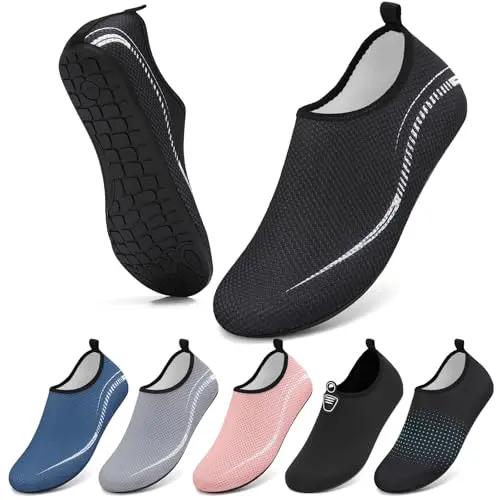 BARFULKER Badeschuhe Unisex Schnell Trocknend Rutschfest für Strand und Pool (Linien Schwarz, 40 EU)