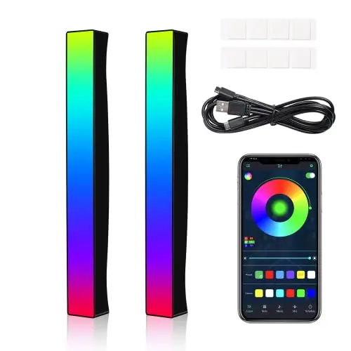 2er Set RGB Musiklichter, App-gesteuerte LED Lichtleiste, USB und batteriebetrieben, für Auto und Gaming-Raum