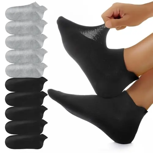 YouShow Sneaker Socken 10 Paar Kurze Socken Baumwolle Schwarz Grau 35-38