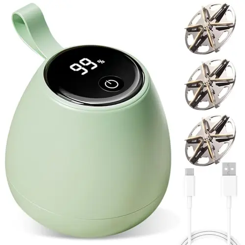 GOMETY Elektrischer Fusselrasierer, Tragbarer USB Fusselentferner mit 2 Ersatzklingen und LED-Anzeige